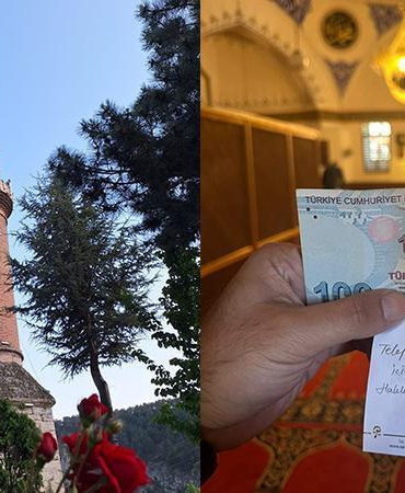 Camide namaz kılarken telefonunu şarj etti, not yazıp 100 TL bıraktı