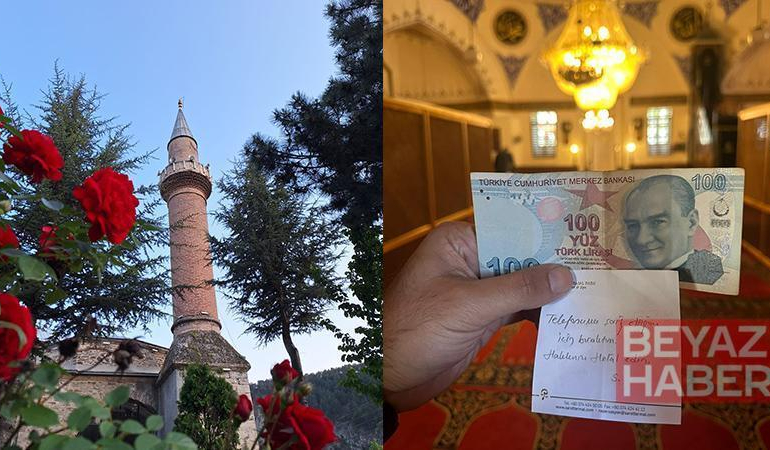 Camide namaz kılarken telefonunu şarj etti, not yazıp 100 TL bıraktı