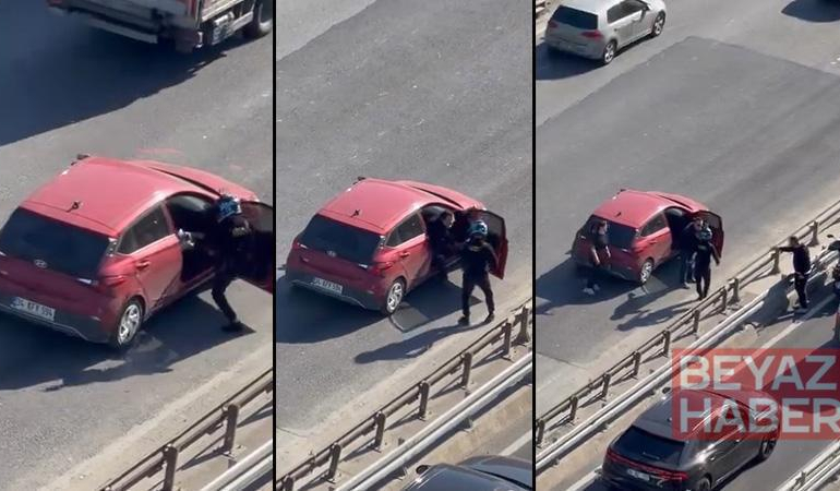 Çekmeköy’de tekmeli yol verme kavgası kamerada