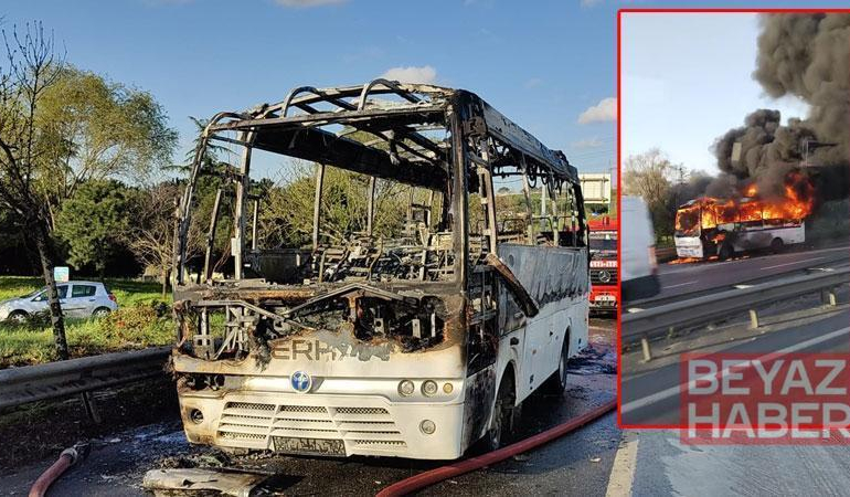 Bayrampaşa’da servis midibüsü alev alev yandı
