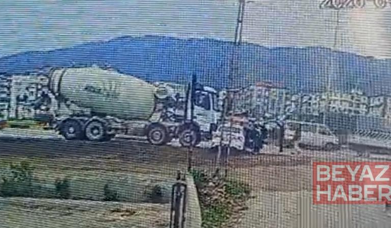 Beton mikseri, otomobili metrelerce sürükledi