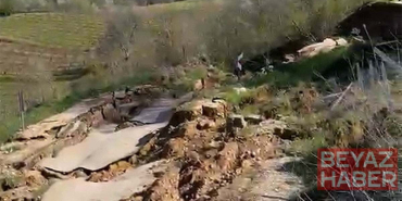 Bursa'da heyelan sonrası yol kapandı