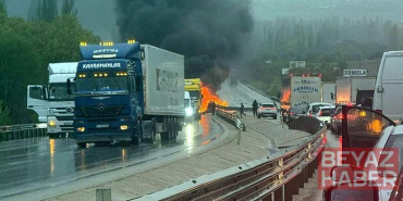 Bariyere çarpan otomobil alev alıp, yandı: 1 ölü, 1 yaralı