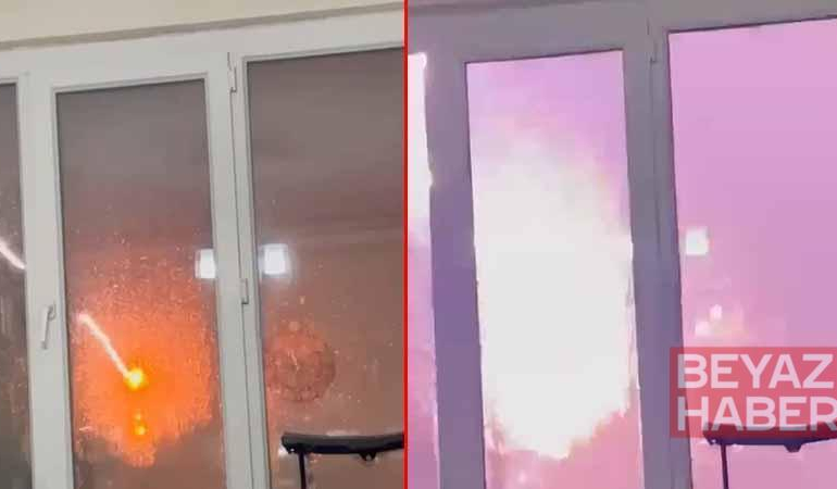 Diyarbakır’da 4 katlı binaya yıldırım düştü; o anlar kamerada