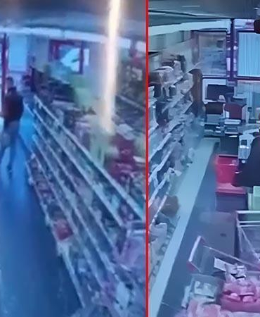 Jandarma personelinin, marketteki müşteriyi kalp masajıyla hayata bağladığı anlar kamerada