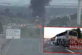Tuzla TEM’de tur otobüsü alev alev yandı