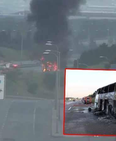 Tuzla TEM’de tur otobüsü alev alev yandı