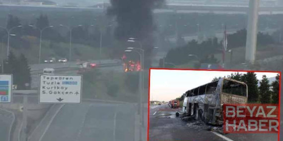 Tuzla TEM’de tur otobüsü alev alev yandı