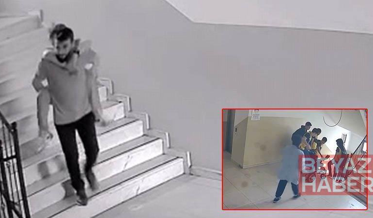 Okulun asansörü arızalandı, müdür yardımcısı bedensel engelli öğrencisini sırtında taşıdı; o anlar kamerada