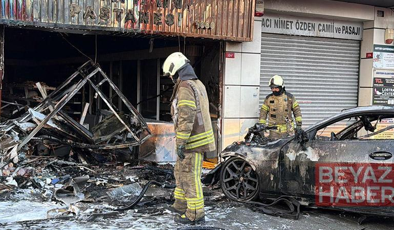 Şişli’de otomobil iş yerine girdi, yangın çıktı: 2 yaralı
