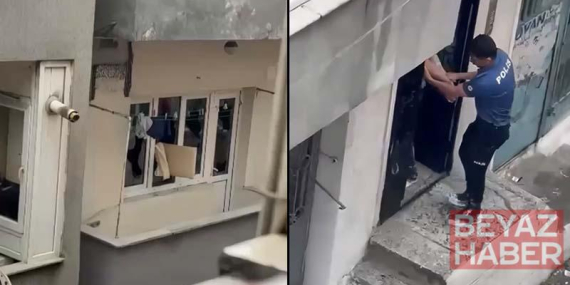 Kağıthane’de sinir krizi geçirdi evin camlarını kırıp eşyaları sokağa attı