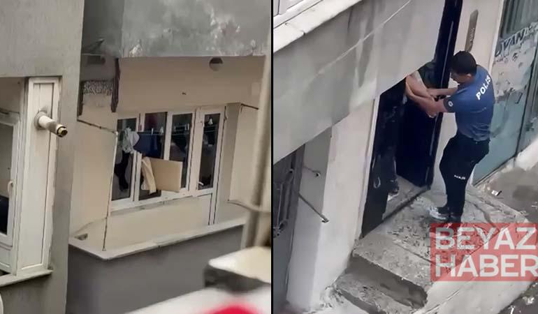 Kağıthane’de sinir krizi geçirdi evin camlarını kırıp eşyaları sokağa attı