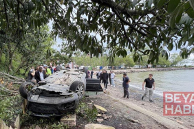 Kediye çarpmamak için sürücüsünün manevra yaptığı otomobil plaja devrildi; 2’si çocuk, 4 yaralı