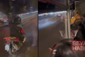 Trafikte tartıştığı İETT şoförüne elindeki cismi fırlattı; yolcuların panik anları kamerada