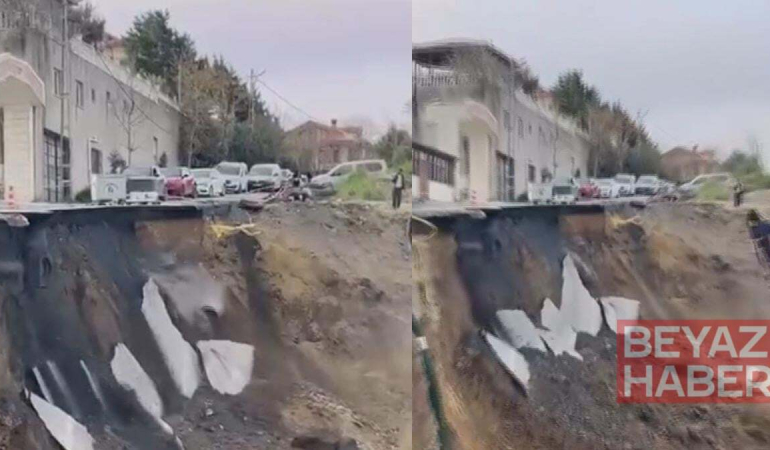 Beylikdüzü’nde inşaat çalışması sırasında yol çöktü