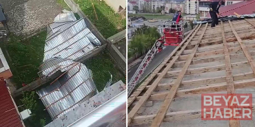 Fırtına çatıyı uçurdu, sac parçaları etrafa savruldu