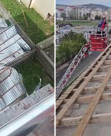 Fırtına çatıyı uçurdu, sac parçaları etrafa savruldu