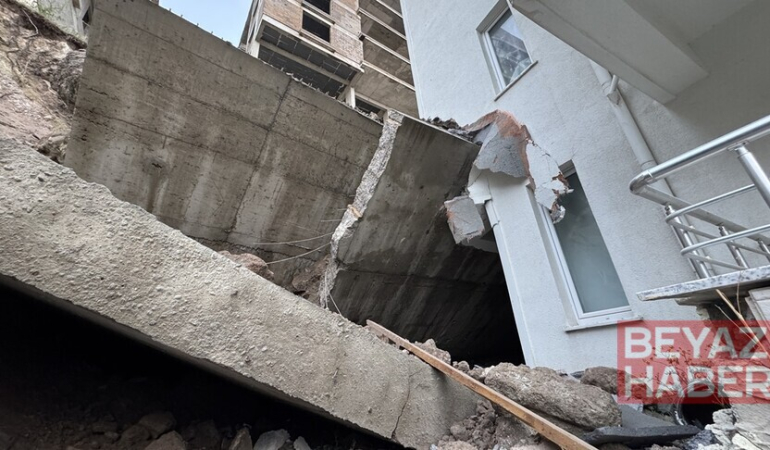 Nevşehir'de çöken istinat duvarı, öndeki apartmanda hasar oluşturdu