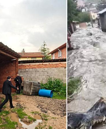 Sağanak sonrası dere taştı, bahçe ve ahırları su bastı
