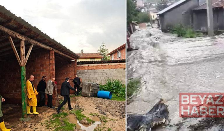 Sağanak sonrası dere taştı, bahçe ve ahırları su bastı