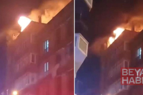 Esenyurt’ta 4 katlı binanın çatısı alev alev yandı