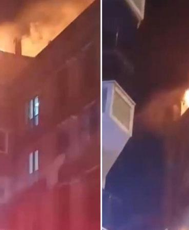 Esenyurt’ta 4 katlı binanın çatısı alev alev yandı