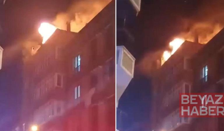 Esenyurt’ta 4 katlı binanın çatısı alev alev yandı