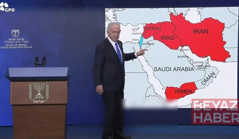 Netanyahu harita başında meydan okudu: "Şimdi biz onları boğuyoruz"