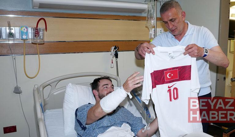 TFF Başkanı Hacıosmanoğlu, kaza geçiren polisi hastanede ziyaret etti