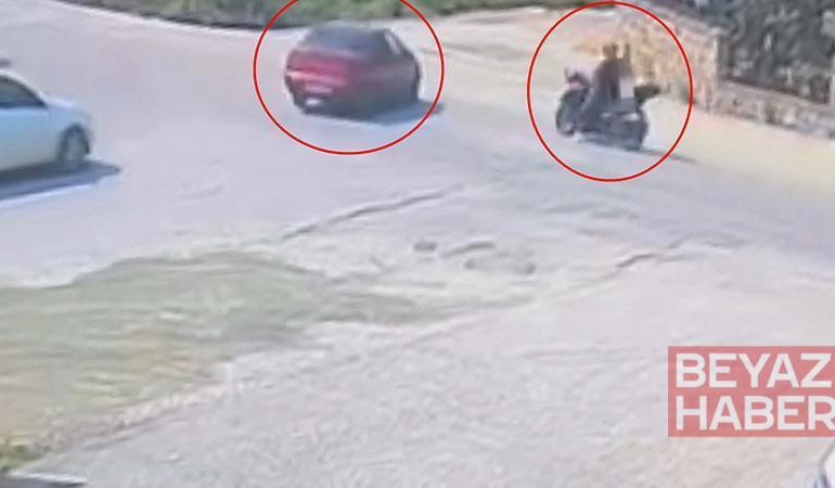 Otomobil ile çarpışan motosikletin sürücüsü yaralandı; kaza anı kamerada