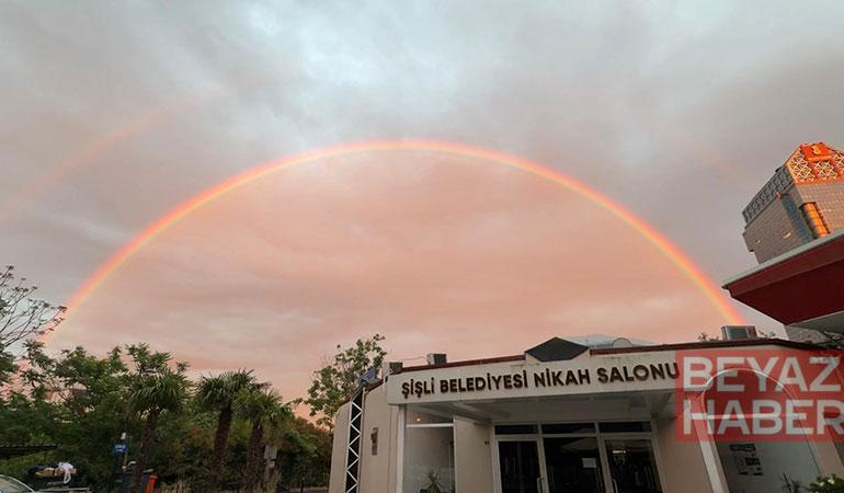 Şişli’de yağışın ardından gökkuşağı oluştu