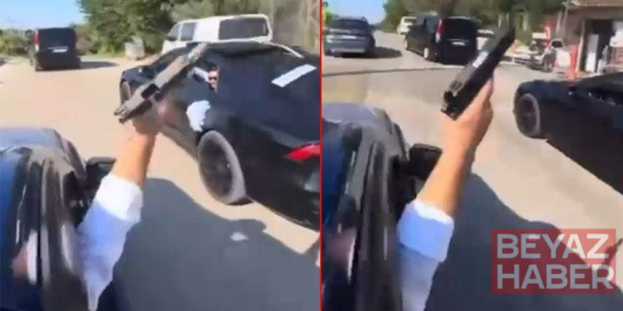 Düğün konvoyunda tabancayla havaya ateş açtı; o anlar kamerada