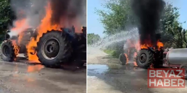 Yangın çıkan traktördeki patlama anı kamerada