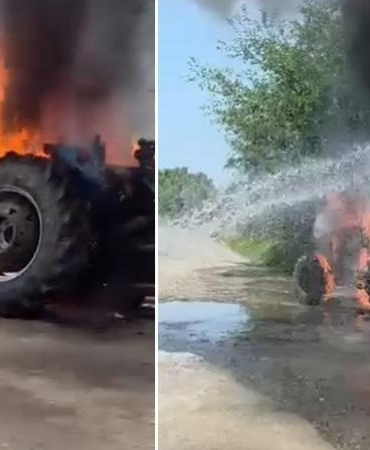 Yangın çıkan traktördeki patlama anı kamerada