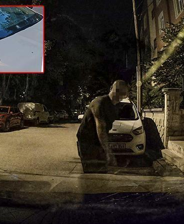 Komşusunun otomobiline tuğlayla zarar verdi, olay araç kamerasına yansıdı