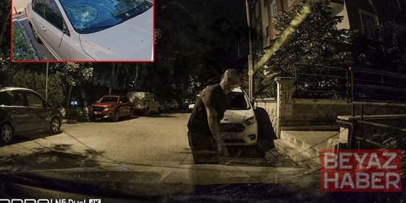 Komşusunun otomobiline tuğlayla zarar verdi, olay araç kamerasına yansıdı