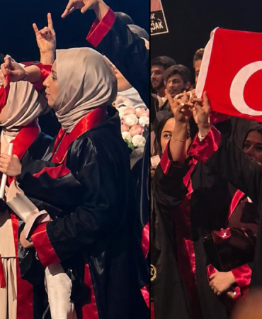 Hukuk fakültesi mezuniyetinde Türk bayrağı açan kızları yuhaladılar!