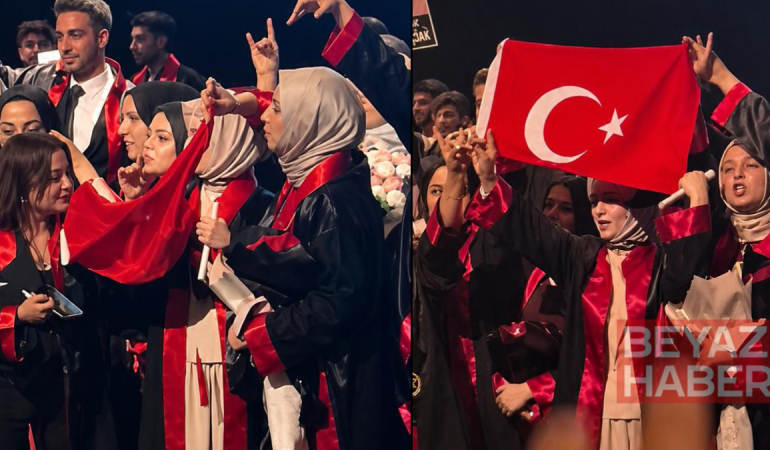 Hukuk fakültesi mezuniyetinde Türk bayrağı açan kızları yuhaladılar!