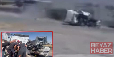 Şanlıurfa’da TIR’ın kamyona çarptığı ölümlü kaza kamerada