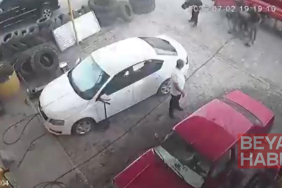 Hava basılırken itfaiye aracının lastiği patladı; 1 yaralı