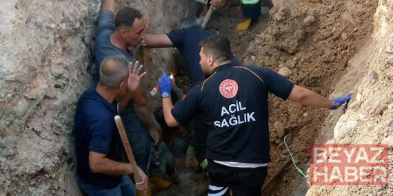 Göçük altında kalan işçiyi itfaiye ekipleri çıkardı