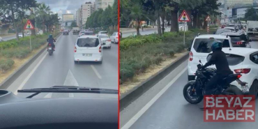 Motosiklet sürücüsü, vakaya giden itfaiye aracına yolu açtı