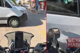 Minibüsle çarpışan motosikletli yaralandı; kaza kask kamerasında
