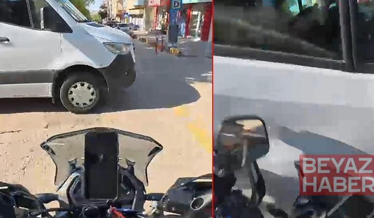 Minibüsle çarpışan motosikletli yaralandı; kaza kask kamerasında