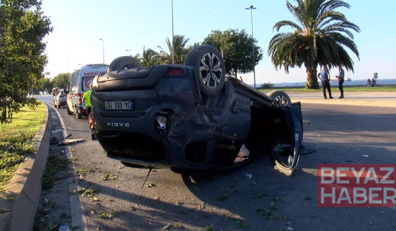 Kartal’da otomobil refüjdeki ağaca çarpıp takla attı: 1 yaralı