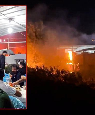 Yangını fark etmeden düğüne devam ettiler; o anlar kamerada