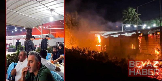 Yangını fark etmeden düğüne devam ettiler; o anlar kamerada