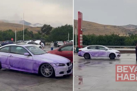 Boya yüklü TIR devrildi, yoldan geçen araçlar mora boyandı