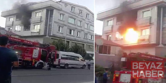 Yangın sırasında dairedeki patlama kamerada