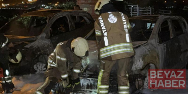 Avcılar’da oto galeriye ait park halindeki otomobiller alev alev yandı